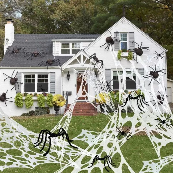 OurWarm 26FT Halloween Spider Web Decoration Outdoor Giant Stretchy Gauze Cobwebs PreCut Beef Netting Spider Webbing for Indoor Outdoor Halloween Yard Party Haunted House Decor78x157 inches