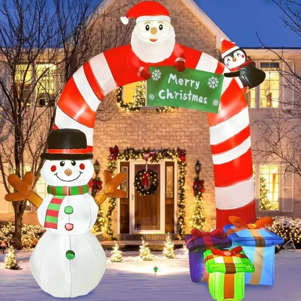 OurWarm 8FT Christmas Inflatables Candy Cane Archway Santa Penguin and Snowman Inflatable Arch Blow Up Yard Decorations with Builtin LED Lights Outdoor Yard Lawn Garden Party Holiday Xmas DecorCandy Cane Arch