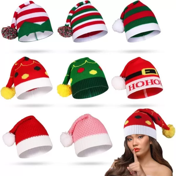 OurWarm Funny Christmas Hats Adults and Kids Elf Hats for Adults 3 or 8 Pcs Christmas Knit Beanie Holiday Hat for WomenColorful