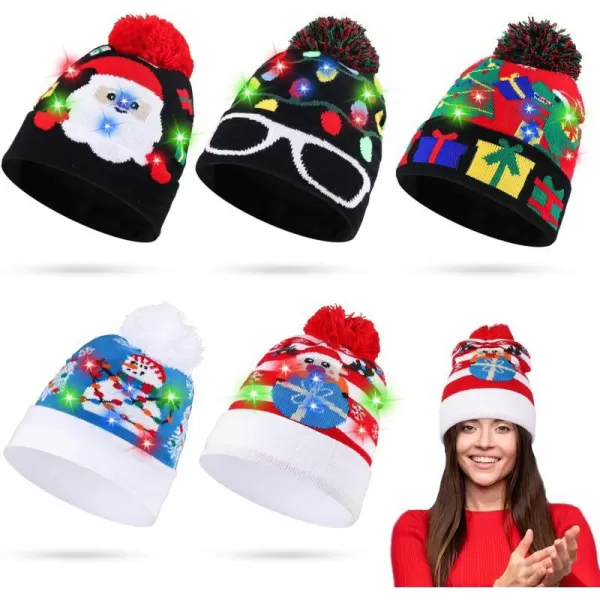 OurWarm LED Lightup Christmas Hats Xmas Santa Ugly Hat Beanies 10 Colorful Lights Flashing Cap for New Year Party Green Color5 Colors