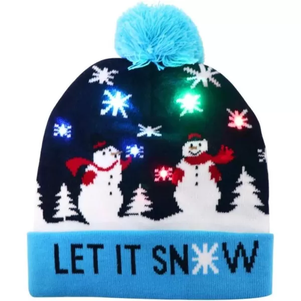 OurWarm Light Up Christmas Hat LED Christmas Beanie Unisex Knitted Beanie Holiday Hat for Xmas PartyBlue