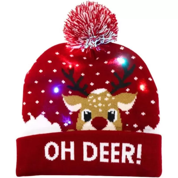 OurWarm Light Up Christmas Hat LED Christmas Beanie Unisex Knitted Beanie Holiday Hat for Xmas PartyRed