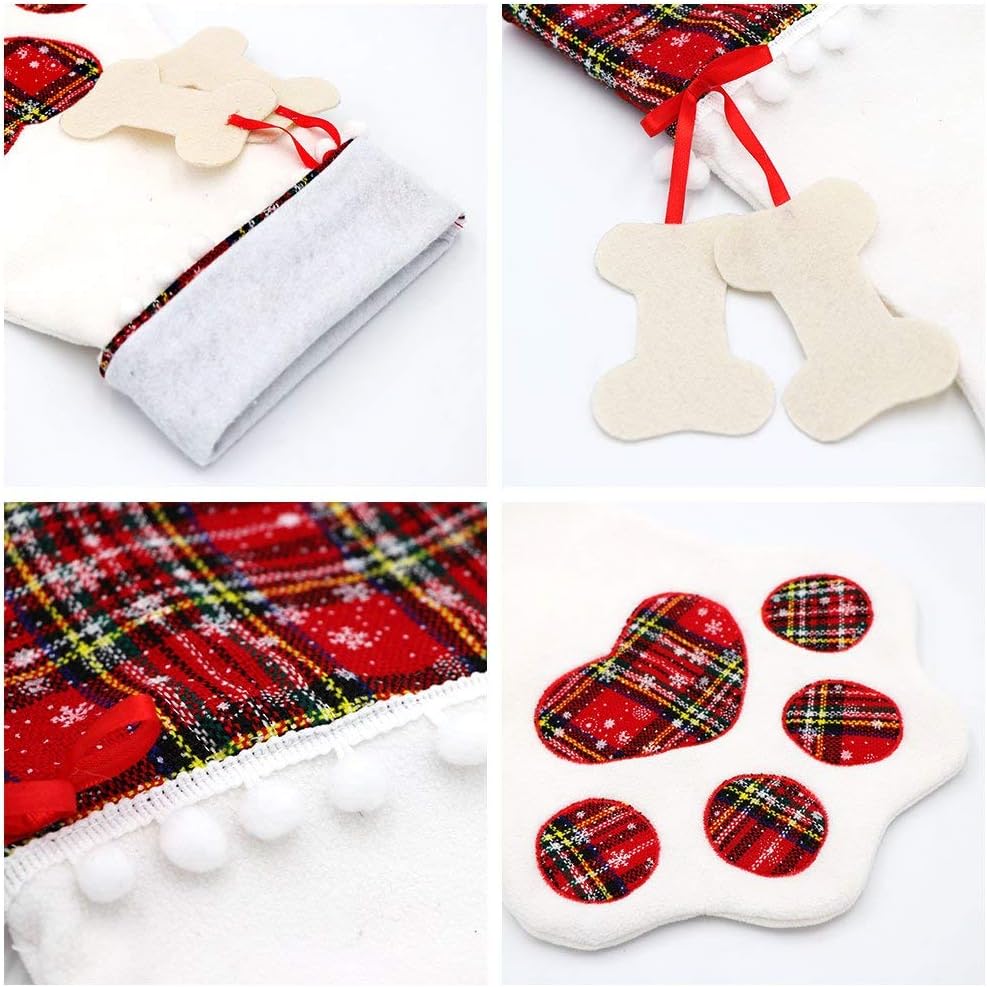OurWarm Pet Dog Christmas Stocking Red Hanging Christmas Stockings with Large Dog Paw for Christmas Fireplace Decorations 18 x 11 InchDog Bone Tag