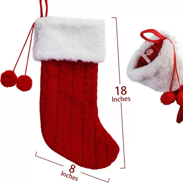 OurWarm 2pcs Knit Christmas Stockings 18 Inch Large Rustic Cable Knit Christmas Stockings with Pom Pom for Christmas Decorations Cream and Burgundy18 Tall