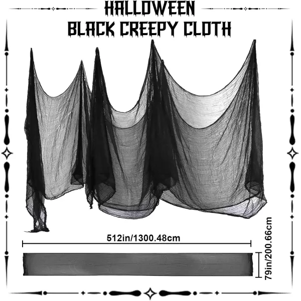 OurWarm 6Pcs Black Halloween Creepy Cloth 3072inch Scary Spooky Gauze Cloth Clearance for Indoor Outdoor Halloween Decorations Halloween Party Haunted House Windows Doorways Decor78512inch