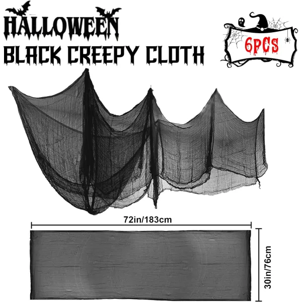OurWarm 6Pcs Black Halloween Creepy Cloth 3072inch Scary Spooky Gauze Cloth Clearance for Indoor Outdoor Halloween Decorations Halloween Party Haunted House Windows Doorways Decor3072inch