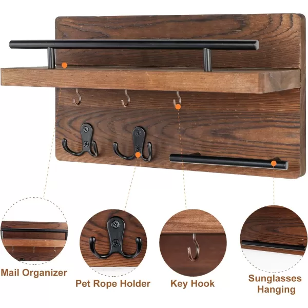 OurWarm Key Holder for Wall Decorative with 5 Key Hooks Wooden Key Mail Organizer Wall Mount Farmhouse Key Hanger for Wall with Mail Key Rack Rustic Entryway Hallway Home Decor BlackBrown