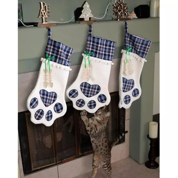 OurWarm Pet Dog Christmas Stocking Red Hanging Christmas Stockings with Large Dog Paw for Christmas Fireplace Decorations 18 x 11 InchBlue