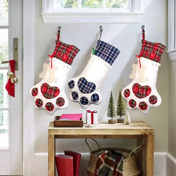 OurWarm Pet Dog Christmas Stocking Red Hanging Christmas Stockings with Large Dog Paw for Christmas Fireplace Decorations 18 x 11 InchDog Bone Tag
