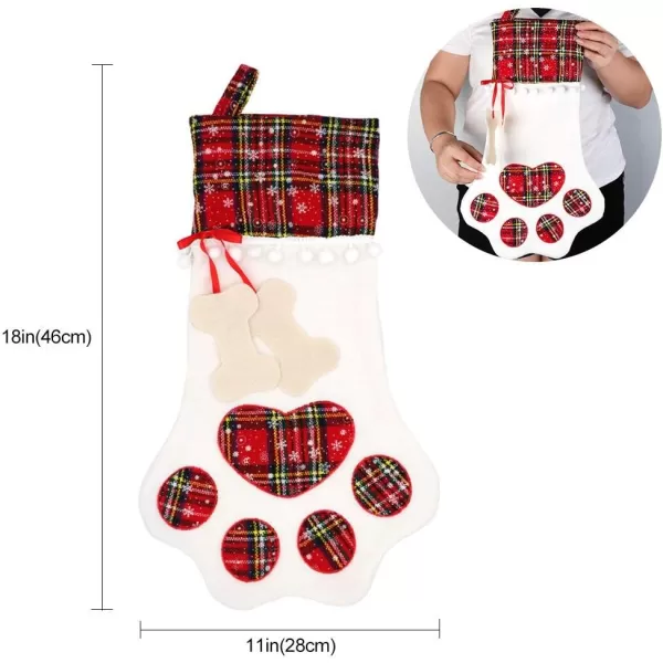 OurWarm Pet Dog Christmas Stocking Red Hanging Christmas Stockings with Large Dog Paw for Christmas Fireplace Decorations 18 x 11 InchDog Bone Tag