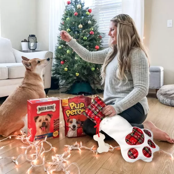 OurWarm Pet Dog Christmas Stocking Red Hanging Christmas Stockings with Large Dog Paw for Christmas Fireplace Decorations 18 x 11 InchDog Bone Tag