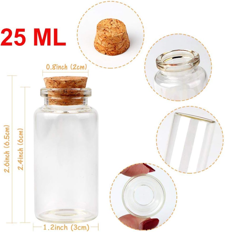 OurWarm 48PCS 25ml Glass Bottles with Cork Stoppers Mini Small Glass Bottles Clear Vials Glass Favor Jars with Tags and Ropes for Wedding Favors DIY Crafts Baby Shower Birthday Home Decorations25ml  48pcs