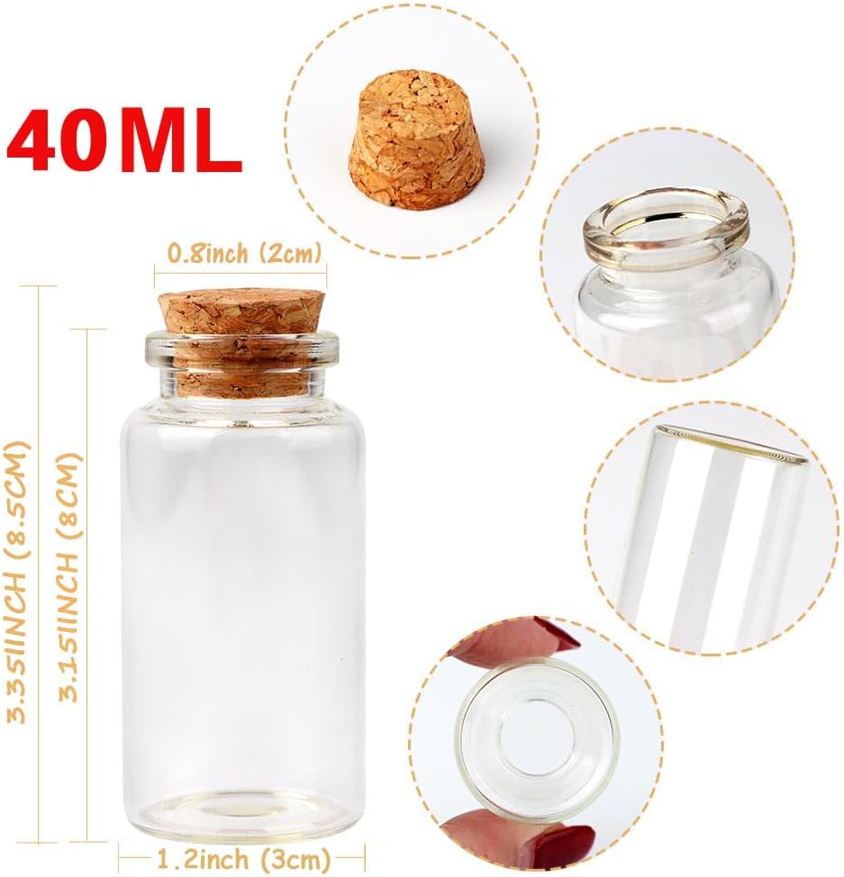 OurWarm 48PCS 25ml Glass Bottles with Cork Stoppers Mini Small Glass Bottles Clear Vials Glass Favor Jars with Tags and Ropes for Wedding Favors DIY Crafts Baby Shower Birthday Home Decorations40ml  32pcs