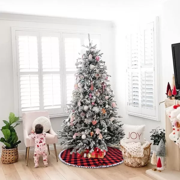 Aytai Buffalo Plaid Christmas Tree Skirt 48 Inch Red and Black Xmas Tree Skirts with Pom Pom for ChristmasAytai Buffalo Plaid Christmas Tree Skirt 48 Inch Red and Black Xmas Tree Skirts with Pom Pom for Christmas