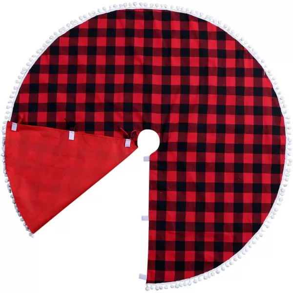 Aytai Buffalo Plaid Christmas Tree Skirt 48 Inch Red and Black Xmas Tree Skirts with Pom Pom for ChristmasAytai Buffalo Plaid Christmas Tree Skirt 48 Inch Red and Black Xmas Tree Skirts with Pom Pom for Christmas