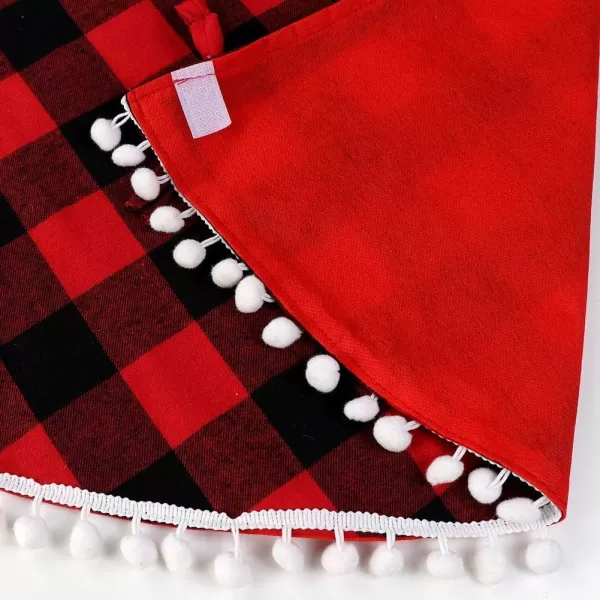 Aytai Buffalo Plaid Christmas Tree Skirt 48 Inch Red and Black Xmas Tree Skirts with Pom Pom for ChristmasAytai Buffalo Plaid Christmas Tree Skirt 48 Inch Red and Black Xmas Tree Skirts with Pom Pom for Christmas