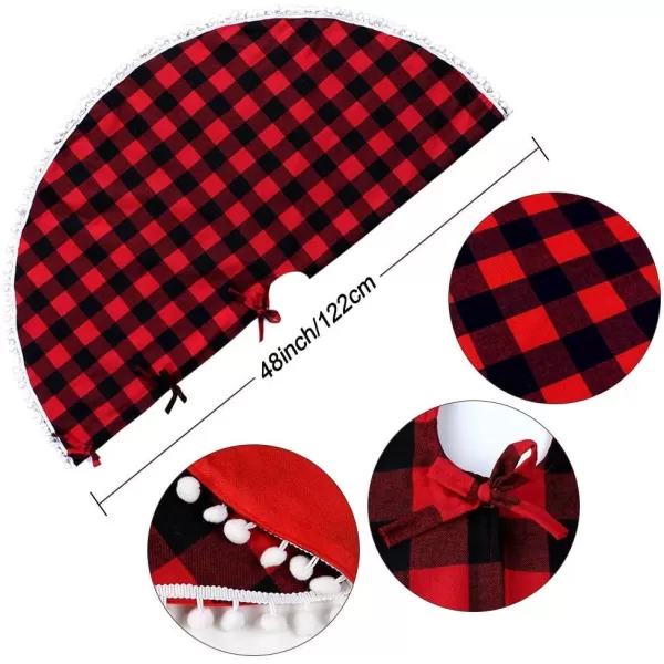 Aytai Buffalo Plaid Christmas Tree Skirt 48 Inch Red and Black Xmas Tree Skirts with Pom Pom for ChristmasAytai Buffalo Plaid Christmas Tree Skirt 48 Inch Red and Black Xmas Tree Skirts with Pom Pom for Christmas