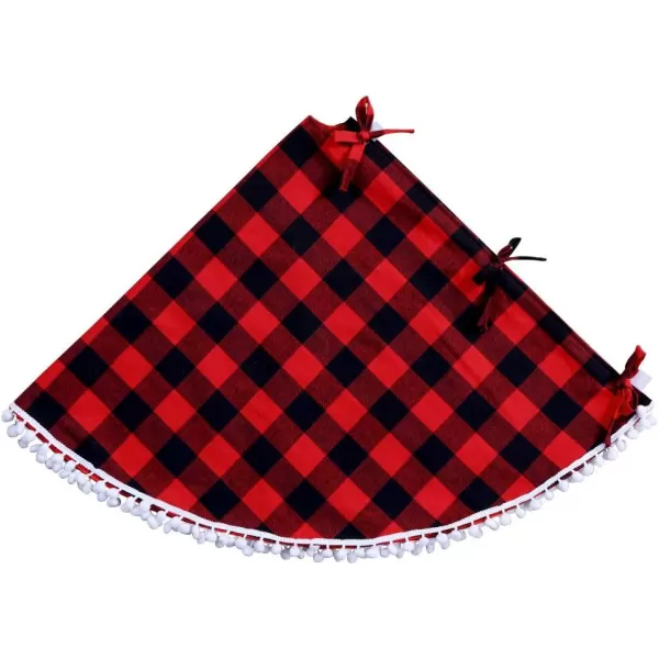 Aytai Buffalo Plaid Christmas Tree Skirt 48 Inch Red and Black Xmas Tree Skirts with Pom Pom for ChristmasAytai Buffalo Plaid Christmas Tree Skirt 48 Inch Red and Black Xmas Tree Skirts with Pom Pom for Christmas