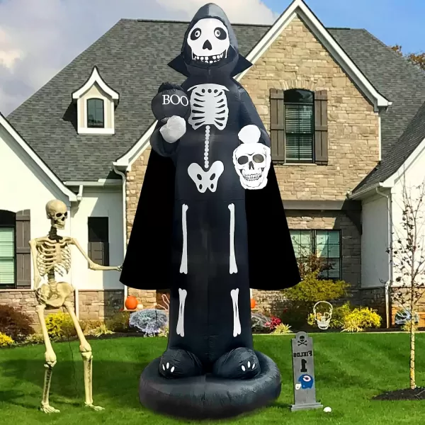 OurWarm 10FT Halloween Inflatables Outdoor Decorations Large Scary Skeleton Inflatable with Buildin LED Halloween Blow Up Yard Decor for Party Outdoor Yard Garden LawnSkeleton Ghost Inflatable