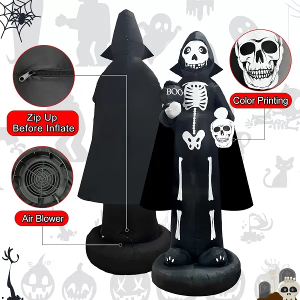OurWarm 10FT Halloween Inflatables Outdoor Decorations Large Scary Skeleton Inflatable with Buildin LED Halloween Blow Up Yard Decor for Party Outdoor Yard Garden LawnSkeleton Ghost Inflatable