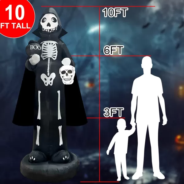 OurWarm 10FT Halloween Inflatables Outdoor Decorations Large Scary Skeleton Inflatable with Buildin LED Halloween Blow Up Yard Decor for Party Outdoor Yard Garden LawnSkeleton Ghost Inflatable