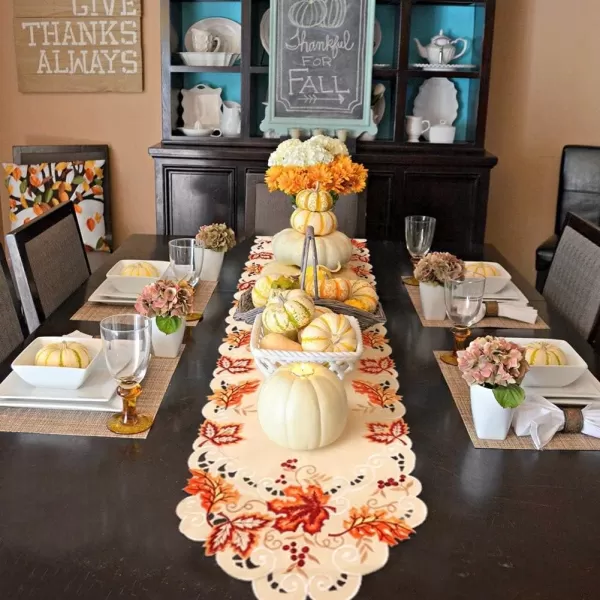OurWarm 15 x 67 Inch Embroidered Maple Leaves Table Runner Handmade Table Cover for Fall and Thanksgiving Party DecorationOurWarm 15 x 67 Inch Embroidered Maple Leaves Table Runner Handmade Table Cover for Fall and Thanksgiving Party Decoration