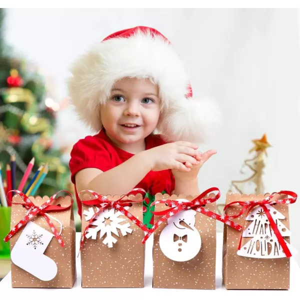 OurWarm 24Piece Kraft Paper Gift Bags Assortment with Holiday Tags for Christmas Party Favors 5 x 3 x 7 Inches