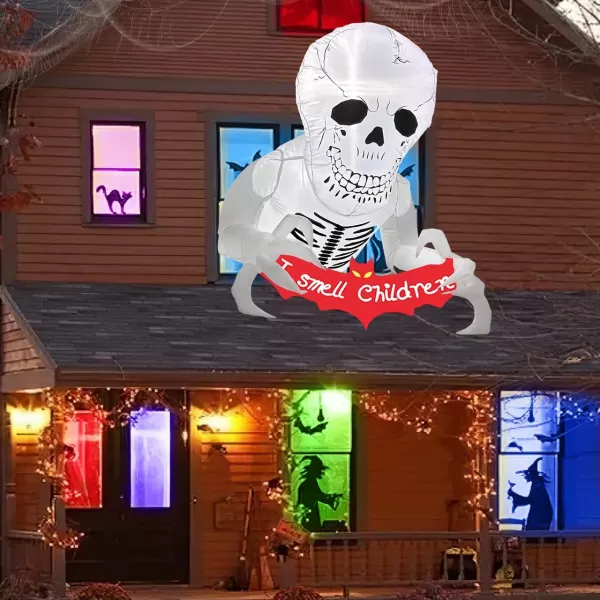 OurWarm 35FT Halloween Inflatables Outdoor Decorations Skull Halloween Blow Up Yard Decorations Broke Out from Window with LED Light Holiday Halloween Outdoor Indoor Garden Party Decor OutsideSkeleton Inflatable