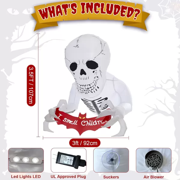 OurWarm 35FT Halloween Inflatables Outdoor Decorations Skull Halloween Blow Up Yard Decorations Broke Out from Window with LED Light Holiday Halloween Outdoor Indoor Garden Party Decor OutsideSkeleton Inflatable