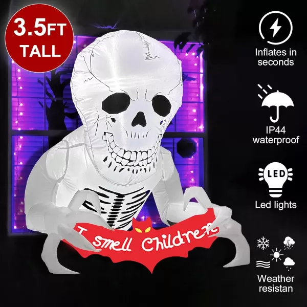 OurWarm 35FT Halloween Inflatables Outdoor Decorations Skull Halloween Blow Up Yard Decorations Broke Out from Window with LED Light Holiday Halloween Outdoor Indoor Garden Party Decor OutsideSkeleton Inflatable