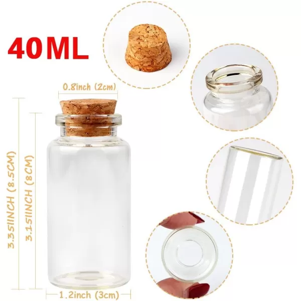 OurWarm 48PCS 25ml Glass Bottles with Cork Stoppers Mini Small Glass Bottles Clear Vials Glass Favor Jars with Tags and Ropes for Wedding Favors DIY Crafts Baby Shower Birthday Home Decorations40ml  32pcs