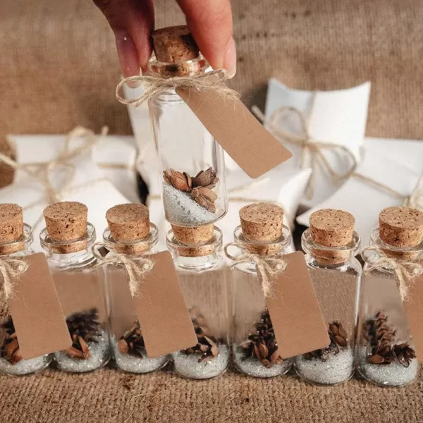 OurWarm 48PCS 25ml Glass Bottles with Cork Stoppers Mini Small Glass Bottles Clear Vials Glass Favor Jars with Tags and Ropes for Wedding Favors DIY Crafts Baby Shower Birthday Home Decorations40ml  32pcs