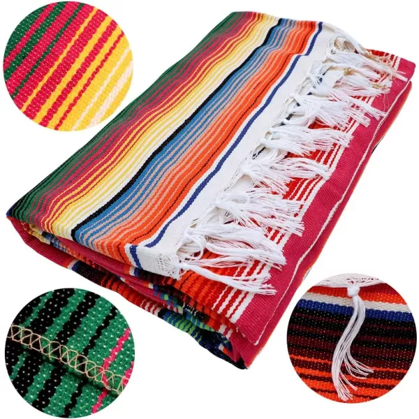 OurWarm 59 x 84 Inch Mexican Blanket Striped Tablecloth for Mexican Party Decorations Large Square Cotton Mexican Serape Blanket Outdoor Table Cover Table ClothPink