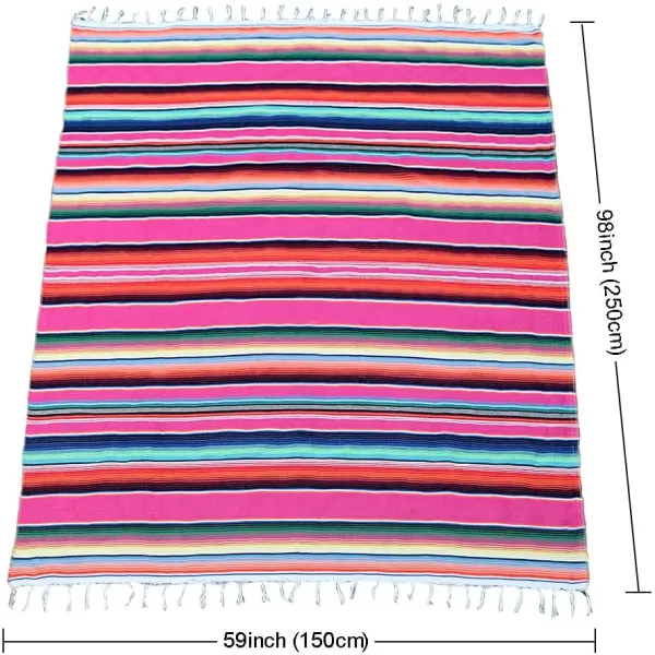 OurWarm 59 x 84 Inch Mexican Blanket Striped Tablecloth for Mexican Party Decorations Large Square Cotton Mexican Serape Blanket Outdoor Table Cover Table ClothPink