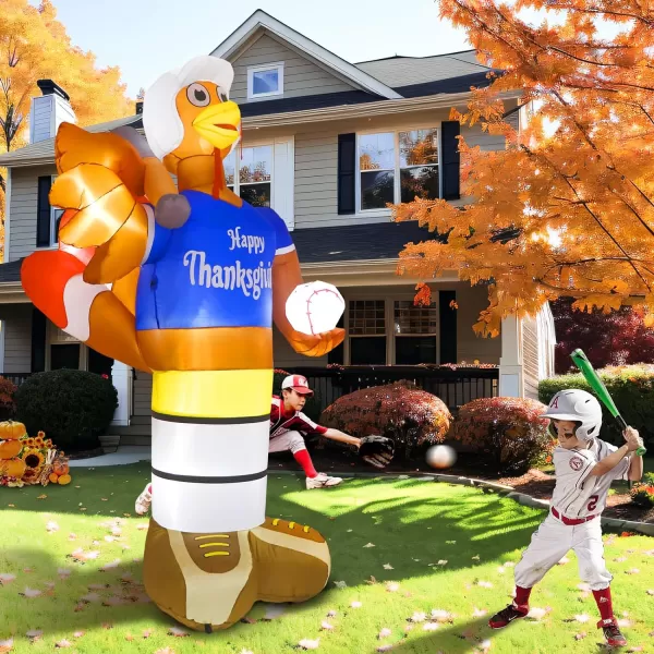 OurWarm 8 FT Thanksgiving Inflatables Outdoor Decorations Giant Blow Up Baseball Turkey Inflatable with Builtin LED Lights Fall Thanksgiving Decorations Outside Yard Lawn Garden Home DecorGiant Baseball Turkey