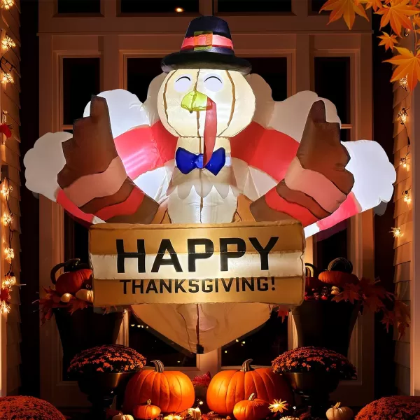 OurWarm 8 FT Thanksgiving Inflatables Outdoor Decorations Giant Blow Up Baseball Turkey Inflatable with Builtin LED Lights Fall Thanksgiving Decorations Outside Yard Lawn Garden Home DecorWindow Turkey