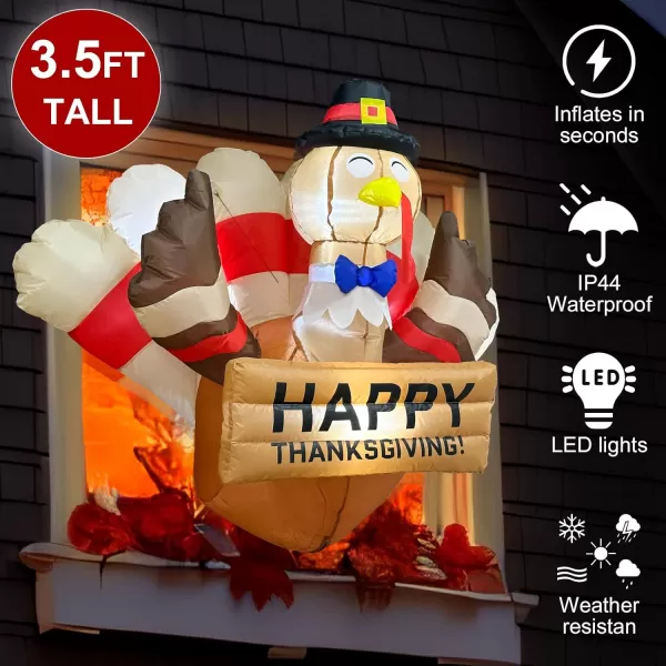 OurWarm 8 FT Thanksgiving Inflatables Outdoor Decorations Giant Blow Up Baseball Turkey Inflatable with Builtin LED Lights Fall Thanksgiving Decorations Outside Yard Lawn Garden Home DecorWindow Turkey