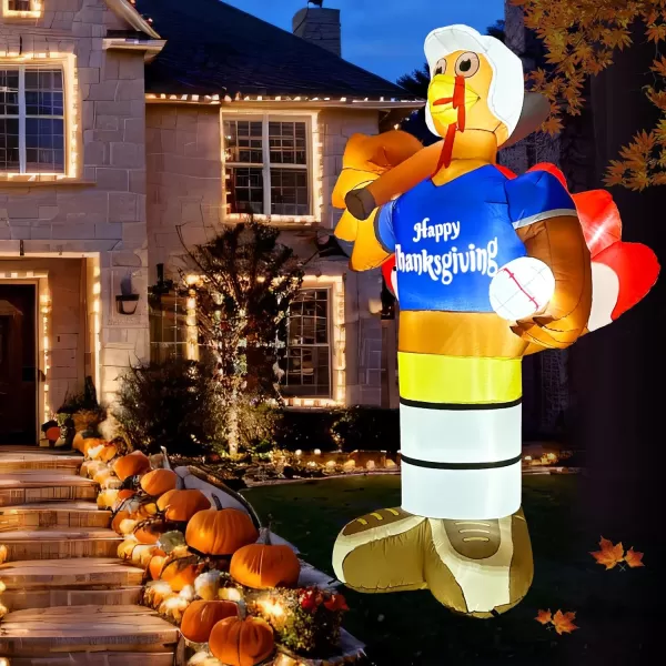 OurWarm 8 FT Thanksgiving Inflatables Outdoor Decorations Giant Blow Up Baseball Turkey Inflatable with Builtin LED Lights Fall Thanksgiving Decorations Outside Yard Lawn Garden Home DecorGiant Baseball Turkey