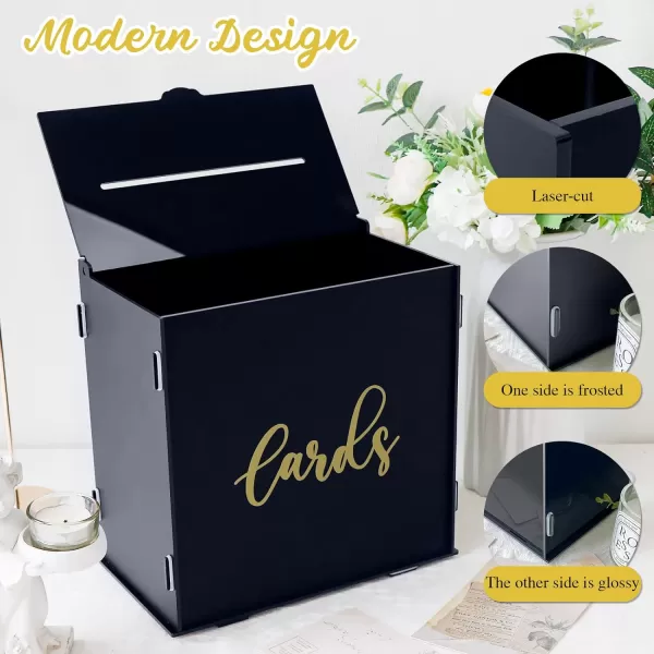 OurWarm Acrylic Wedding Card Box for Wedding Reception Large Black Glossy Gift Card Box DIY Wedding Envelope Money Memory Box for Party Graduation Birthday Baby Shower Decorations10x10x59 inchesFrosted