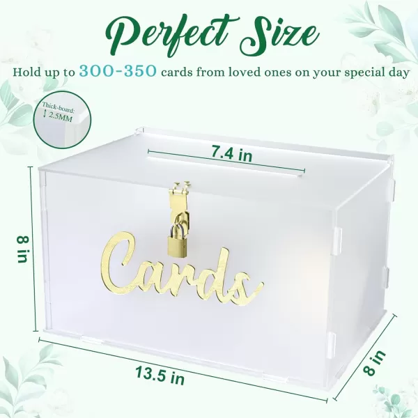 OurWarm Frosted Acrylic Wedding Card Box with Lock Gift Card Box for Wedding Reception with String Light Envelope Money Card Box for Party Birthday Graduation Baby Shower Wedding DecorationsLarge