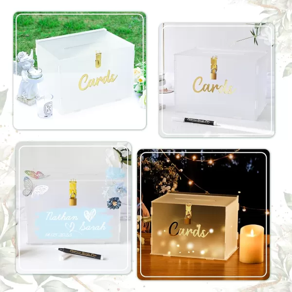 OurWarm Frosted Acrylic Wedding Card Box with Lock Gift Card Box for Wedding Reception with String Light Envelope Money Card Box for Party Birthday Graduation Baby Shower Wedding DecorationsMedium