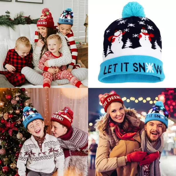 OurWarm LED Christmas Hat Light Up Christmas Hat Unisex Knitted Beanie Holiday Hat with Deer Printing for Party RedBlueBlue