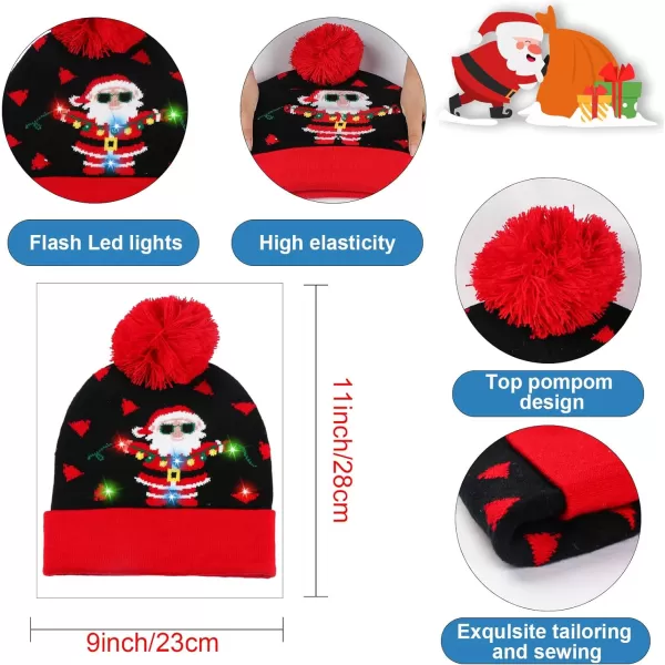 OurWarm LED Lightup Christmas Hats Xmas Santa Ugly Hat Beanies 10 Colorful Lights Flashing Cap for New Year Party Green Color4 Colors