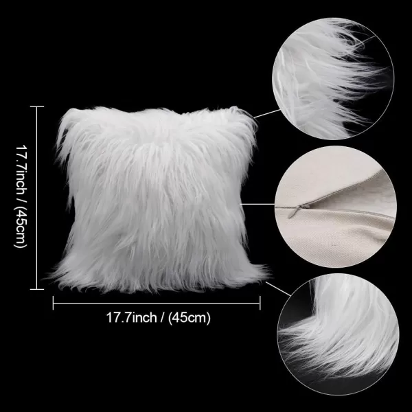OurWarm Set of 2 White Fur Throw Pillows Fluffy Pillow Covers 18x18 Faux Fur Pillow Covers Luxury Series Merino Style Decorative Pillows Case for Living Room Couch Bedroom Car Home DecorWhite 2020 inches