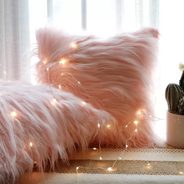 OurWarm Set of 2 White Fur Throw Pillows Fluffy Pillow Covers 18x18 Faux Fur Pillow Covers Luxury Series Merino Style Decorative Pillows Case for Living Room Couch Bedroom Car Home DecorPink 1818 inches