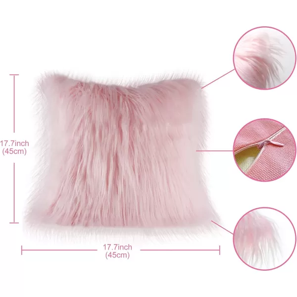 OurWarm Set of 2 White Fur Throw Pillows Fluffy Pillow Covers 18x18 Faux Fur Pillow Covers Luxury Series Merino Style Decorative Pillows Case for Living Room Couch Bedroom Car Home DecorPink 1818 inches