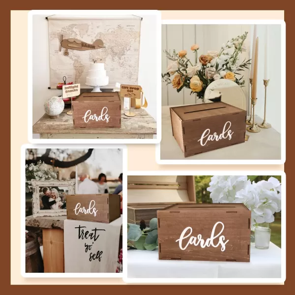 OurWarm Silver Wedding Card Box for Wedding Reception Wooden Card Boxes with Light Gift Card Box Money Holder with Lock for Reception Anniversary Shower Rustic Wedding Decorations Birthday GraduationBrown