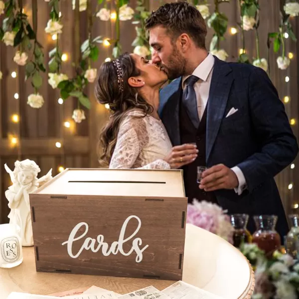 OurWarm Silver Wedding Card Box for Wedding Reception Wooden Card Boxes with Light Gift Card Box Money Holder with Lock for Reception Anniversary Shower Rustic Wedding Decorations Birthday GraduationBrown
