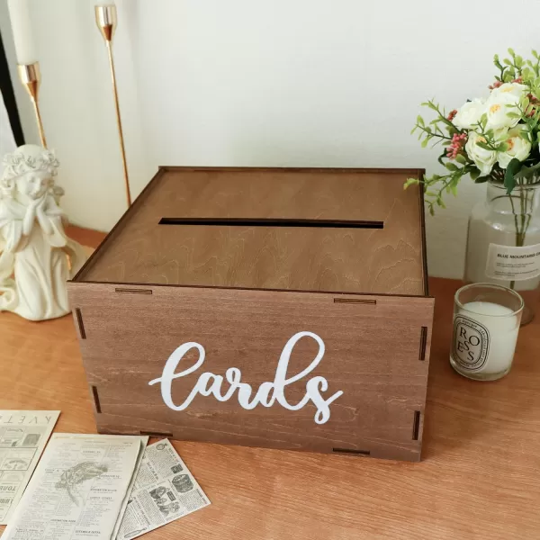 OurWarm Silver Wedding Card Box for Wedding Reception Wooden Card Boxes with Light Gift Card Box Money Holder with Lock for Reception Anniversary Shower Rustic Wedding Decorations Birthday GraduationBrown
