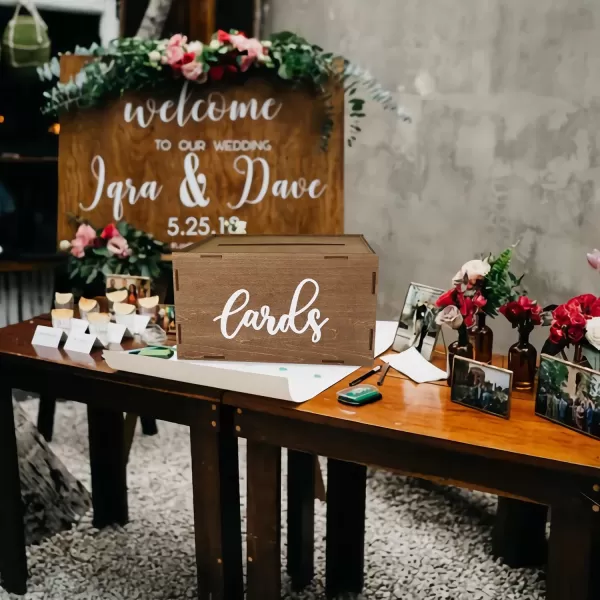 OurWarm Silver Wedding Card Box for Wedding Reception Wooden Card Boxes with Light Gift Card Box Money Holder with Lock for Reception Anniversary Shower Rustic Wedding Decorations Birthday GraduationBrown